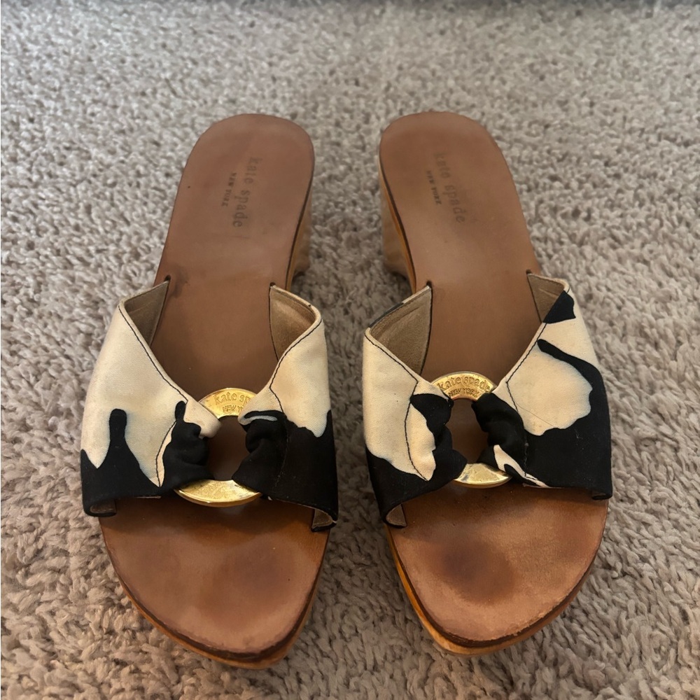Kate Spade Black and Cream Mules with Gold Accent